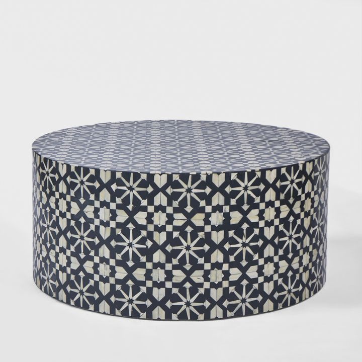 Adina Bone Inlay Round Coffee Table Grey/White