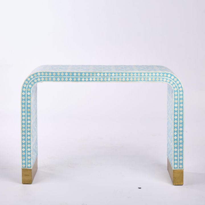 Adina Bone Inlay Console Table Aqua/White