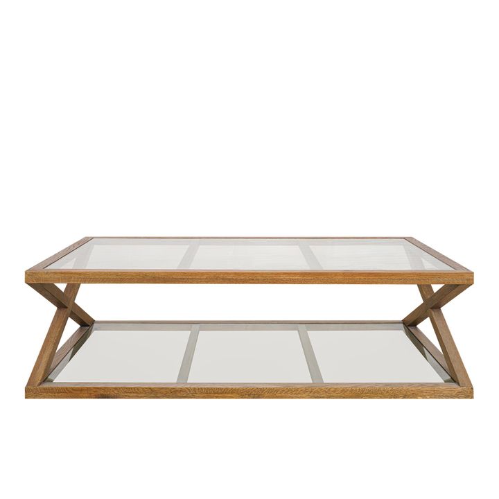 Zoey Cross American Oak Glass Coffee Table 140Cm