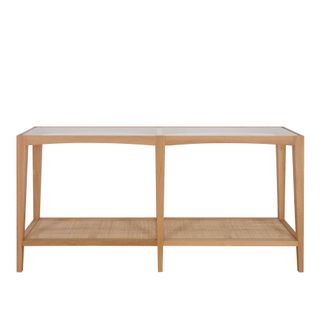 Mila Natural Oak Console With Rattan Base And Glass Top 152Cm