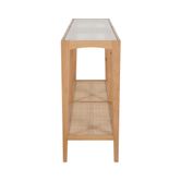 Mila Natural Oak Console With Rattan Base And Glass Top 152Cm