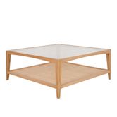 Mila Natural Oak Coffee Table With Rattan Base And Glass Top 100Cm