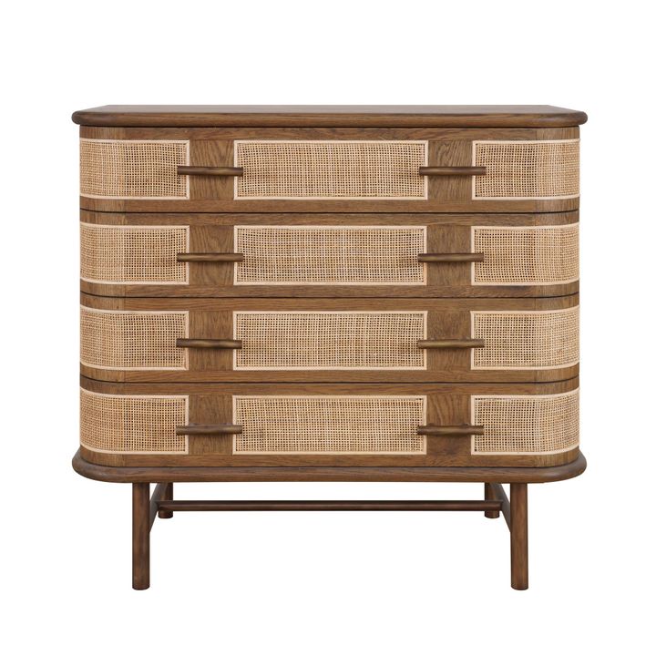 Freya Natural Oak 4 Draw Console With Rattan Wrap Front 90Cm