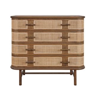 Freya Natural Oak 4 Draw Console With Rattan Wrap Front 90Cm