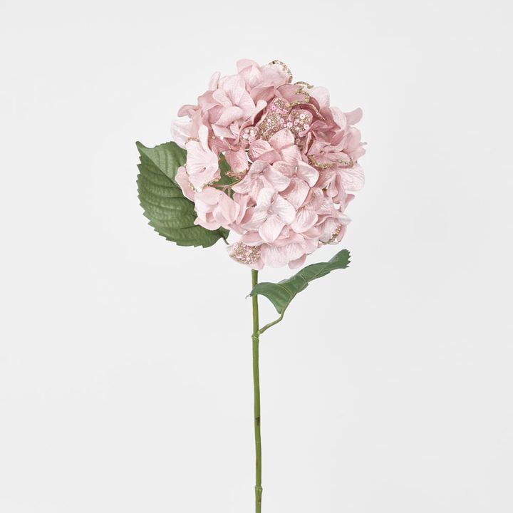 Single Hydrangea with 2 Leaves Pink