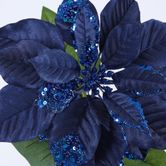 Single Large Velvet & Glitter Poinsettia Blue