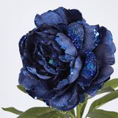 Single Velvet and Glitter Peony Blue