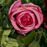 Flower Wall With Pink, Purple, Beige & Red Roses & Peonies and green leaves