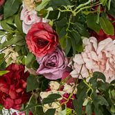 Floral Runner With Pink, Purple, Beige & Red Roses & Peonies and green leaves