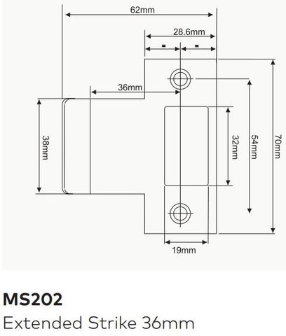 DORMAKABA MS202 MS SERIES EXTENDED STRIKE 36MM SSS