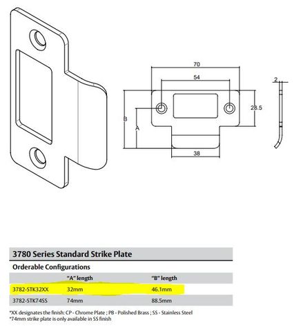 LOCKWOOD 3782-STK32 STANDARD STRIKE 32MM
