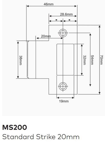 DORMAKABA MS200 MS SERIES STANDARD STRIKE 20MM SSS