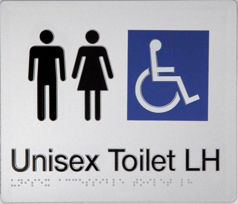 TSM BRAILLE MALE/FEMALE/DISABLED TOILET LH SIGN SILVER