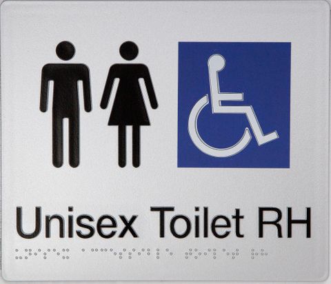 TSM BRAILLE MALE/FEMALE/DISABLED TOILET RH SIGN SILVER