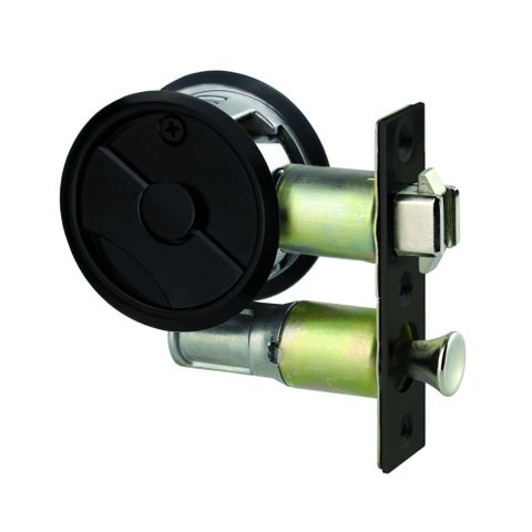 Lockwood 7400MBKDP Round Privacy Cavity Sliding Door Lock MBK