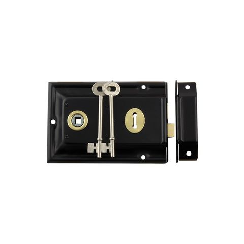 TRADCO 2000 RIM LOCK W/BRASS TRIM MATT BLACK 112MM BACKSET