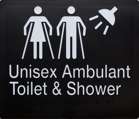 TSM BRAILLE MALE/FEMALE AMBULANT TOILET + SHOWER SIGN BLACK