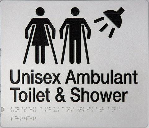 TSM BRAILLE MALE/FEMALE AMBULANT TOILET + SHOWER SIGN SILVER