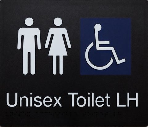 TSM BRAILLE MALE/FEMALE/DISABLED TOILET LH SIGN BLACK