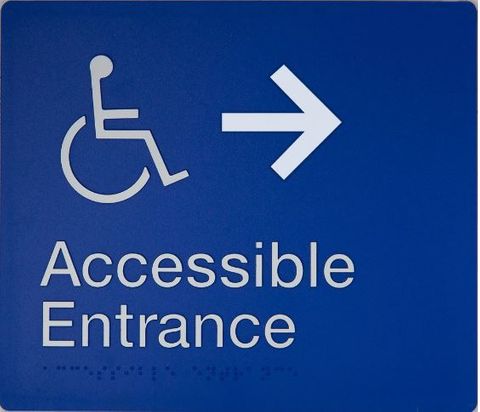 TIM THE SIGN MAN AERA ACCESSIBLE ENTRANCE RIGHT HAND SIGN