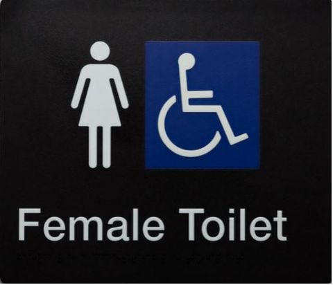 TSM BRAILLE FEMALE DISABLED TOILET SIGN BLACK