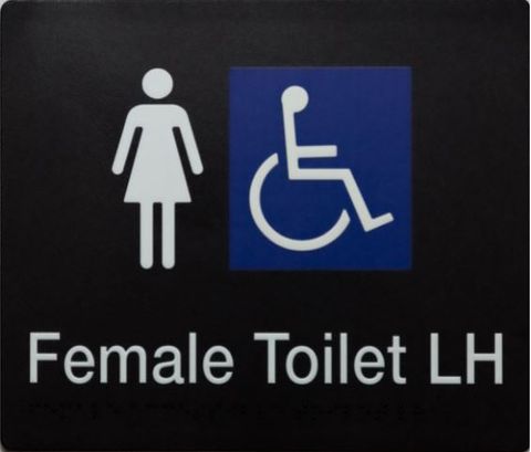 TSM BRAILLE FEMALE DISABLED TOILET LH SIGN BLACK