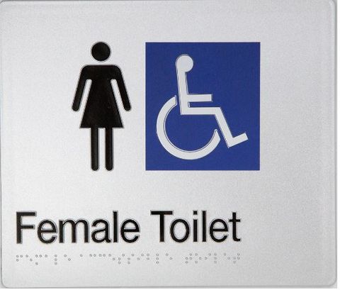 TSM BRAILLE FEMALE DISABLED TOILET SIGN SILVER