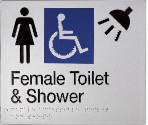 TSM BRAILLE FEMALE/DISABLED + SHOWER SIGN SILVER