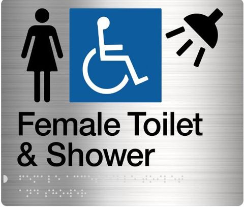 TSM BRAILLE FEMALE/DISABLED + SHOWER SIGN SS