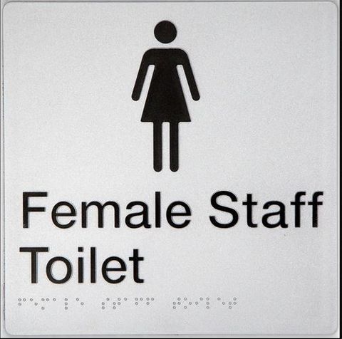 TSM BRAILLE FEMALE STAFF TOILET SIGN SILVER