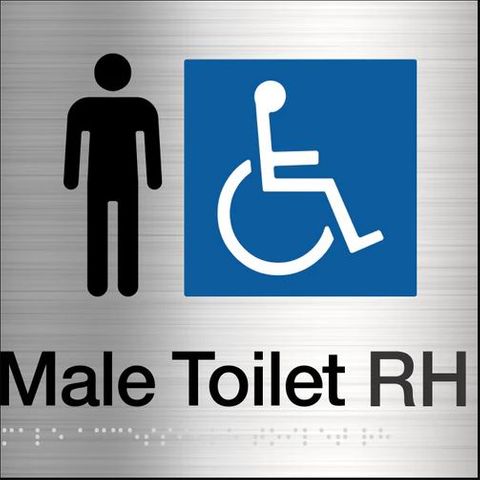 TSM BRAILLE MALE DISABLED TOILET RH SIGN SS