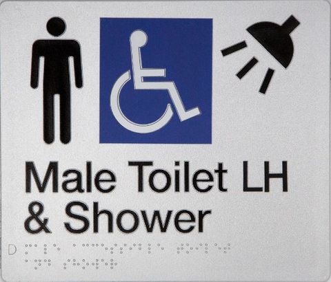 TSM BRAILLE MALE/DISABLED + SHOWER LH SIGN SILVER