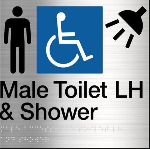 TSM BRAILLE MALE/DISABLED + SHOWER LH SIGN SS