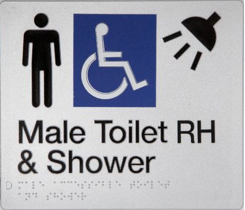 TSM BRAILLE MALE/DISABLED + SHOWER RH SIGN SILVER