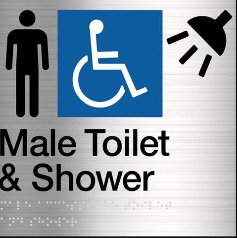 TSM BRAILLE MALE/DISABLED TOILET + SHOWER SIGN SS
