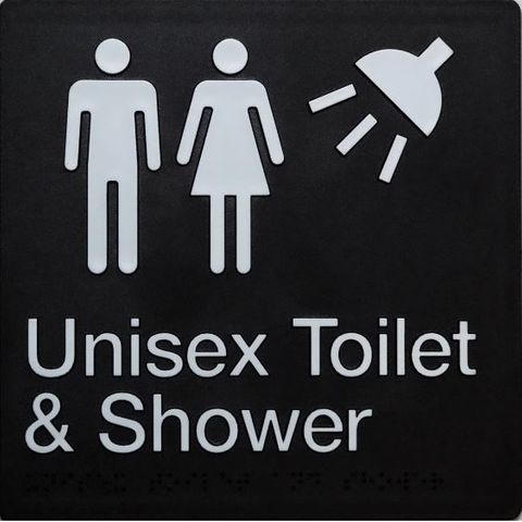 TSM BRAILLE MALE/FEMALE TOILET + SHOWER SIGN BLACK