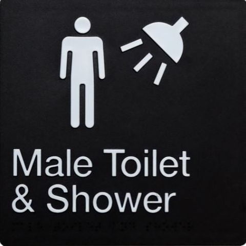 TSM BRAILLE MALE TOILET SHOWER SIGN BLACK