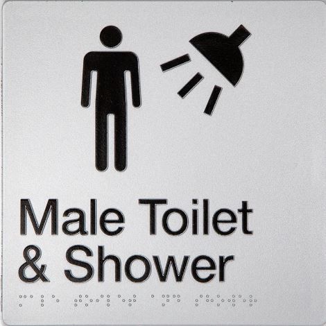 TSM BRAILLE MALE TOILET SHOWER SIGN SILVER