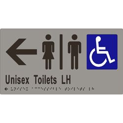 METLAM UNISEX ACCESSIBLE TOILETS DIVIDED LH TRANSFER &ARROW BRAILLE SIGN
