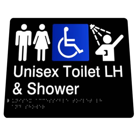 BRADLEY SIGNAGE UNISEX TOILET/SHOWER LH 180X210X3MM BLACK