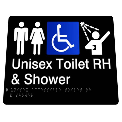 BRADLEY SIGNAGE UNISEX TOILET/SHOWER RH 180X210X3MM BLACK