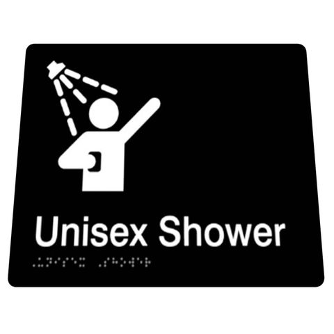 BRADLEY BRAILLE SIGN UNISEX SHOWER 235X180X3MM BLACK