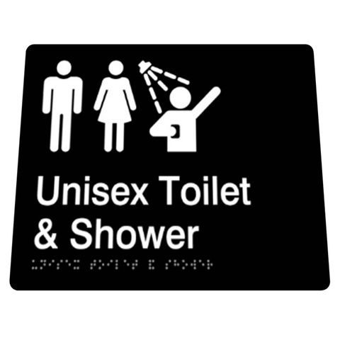 BRADLEY BRAILLE SIGN UNISEX TOILET/SHOWER 180X180X3MM BLACK