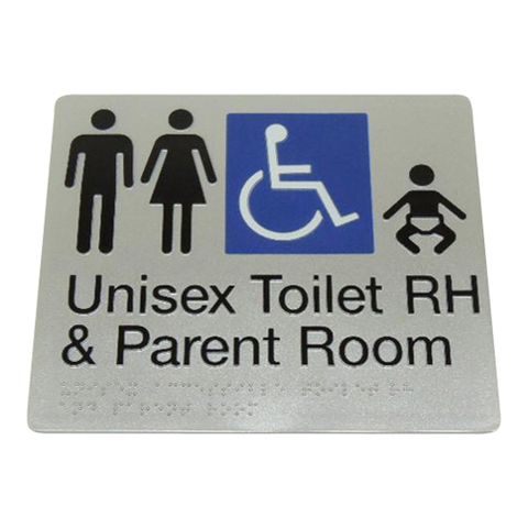 BRADLEY SIGN UNI DISABLE TOILET/PARENT RH 235X180X3MM SILVER