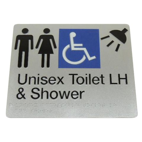 BRADLEY BRAILLE SIGN UNISEX TOILET/SHOWER LH 235X180X3MM SIL