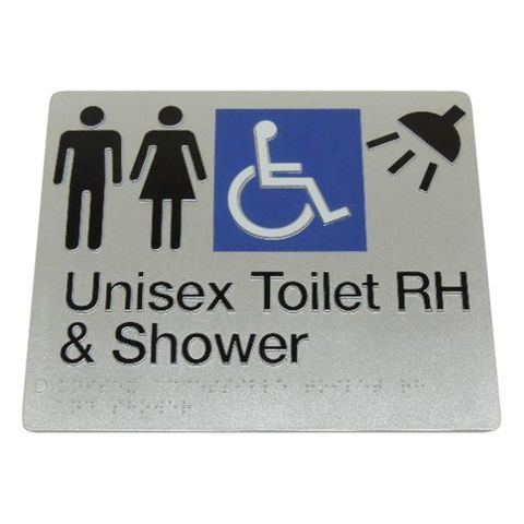 BRADLEY SIGNAGE UNISEX TOILET/SHOWER RH 235X180X3MM SILVER