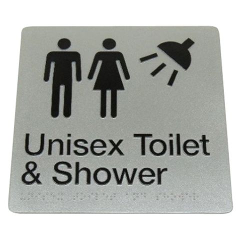 Bradley 975-MFTS-S Braille Sign Unisex Toilet/Shower 235x180x3mm Silver
