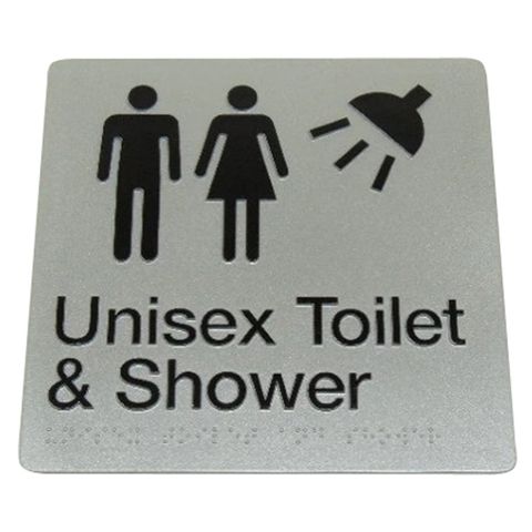 BRADLEY BRAILLE SIGN UNISEX TOILET/SHOWER 235X180X3MM SILVER