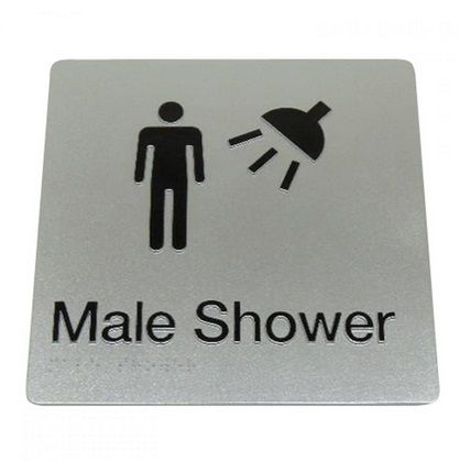 BRADLEY BRAILLE SIGN MALE SHOWER 235X180X3MM SILVER