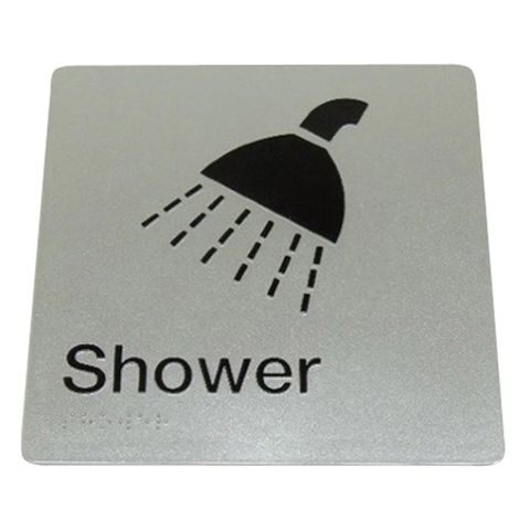 BRADLEY BRAILLE SIGN SHOWER 235X180X3MM SILVER